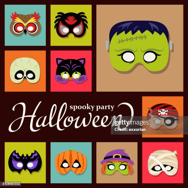 illustrations, cliparts, dessins animés et icônes de masques en papier d’halloween - costume de déguisement