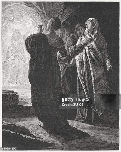 auferstehung christi, holzstich nach gustav spangenberg, erschienen 1882 - jesus tomb stock-grafiken, -clipart, -cartoons und -symbole