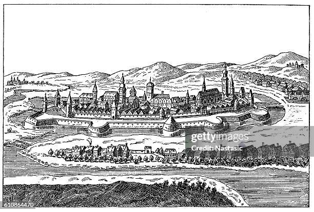 kosice - large building wall stock illustrations