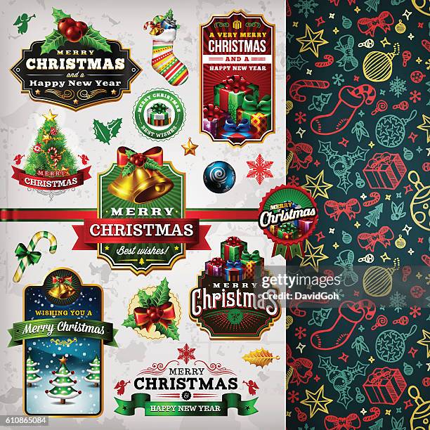 christmas labels & badges toolset - rock font stock illustrations