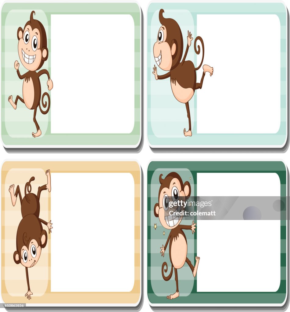 Monkey Labels Label Design With Cute Monkeys High-Res Vector Graphic - Getty Images