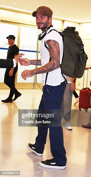 David Beckham is seen upon arrival at Narita International Airport on September 28, 2016 in Narita, Japan.