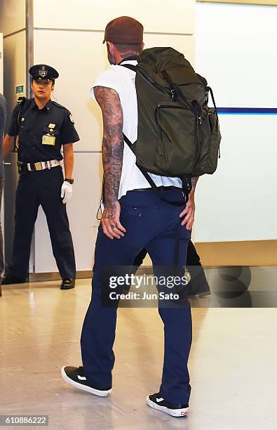 David Beckham is seen upon arrival at Narita International Airport on September 28, 2016 in Narita, Japan.