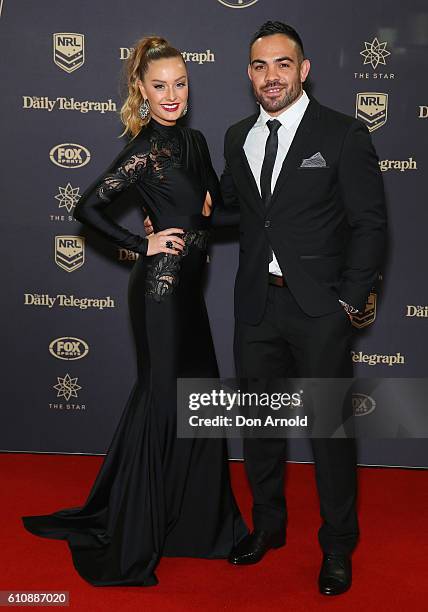 Rochelle and Dene Halatau arrive at the 2016 Dally M Awards at Star City on September 28, 2016 in Sydney, Australia.