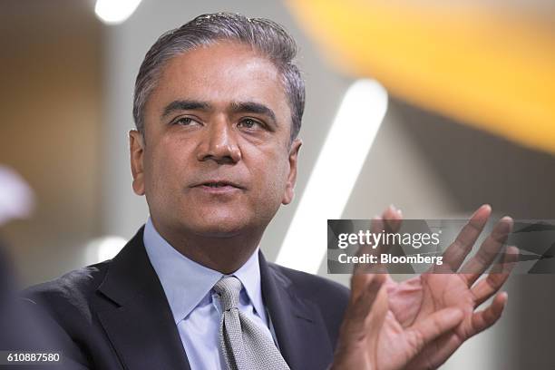 Anshu Jain, the former co-chief executive officer of Deutsche Bank AG, gestures while speaking at the Bloomberg Markets Most Influential Summit in...