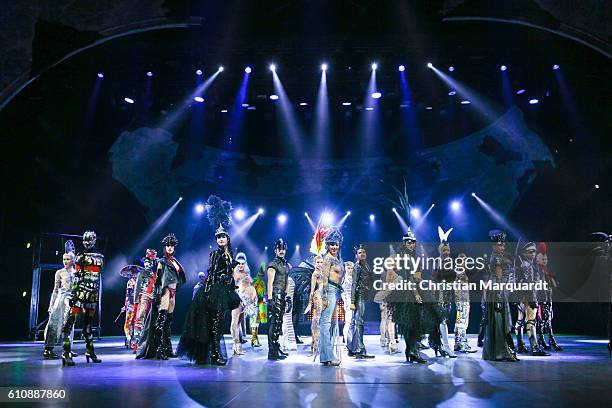 Dancers perform on stage during the rehearsal of 'The One Grand Show' at Friedrichstadt-Palast on September 28, 2016 in Berlin, Germany. More than...