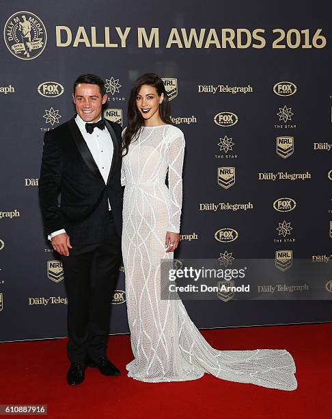 Cooper Cronk and Tara Rushton arrive at the 2016 Dally M Awards at Star City on September 28, 2016 in Sydney, Australia.