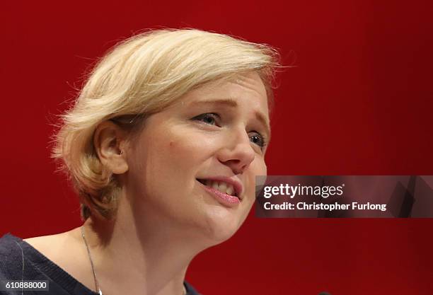 Stella Creasy MP speaks to delegates on the last day of the Labour party conference on September 28, 2016 in Liverpool, England. On the last day of...