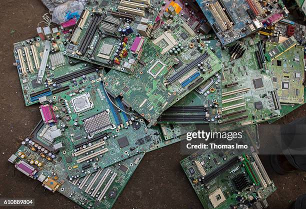 Accra, Ghana Old boards from assembled computers on the biggest electronic scrap yard in Agbogbloshie, a district in Ghana's capital, on September...