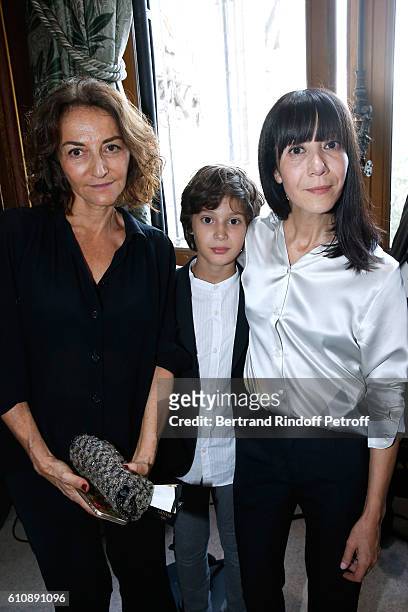 Artistic Director and Stylist of Lanvin Women, Bouchra Jarrar poses with her nephew Orian and nathalie Rykiel after the Lanvin show as part of the...