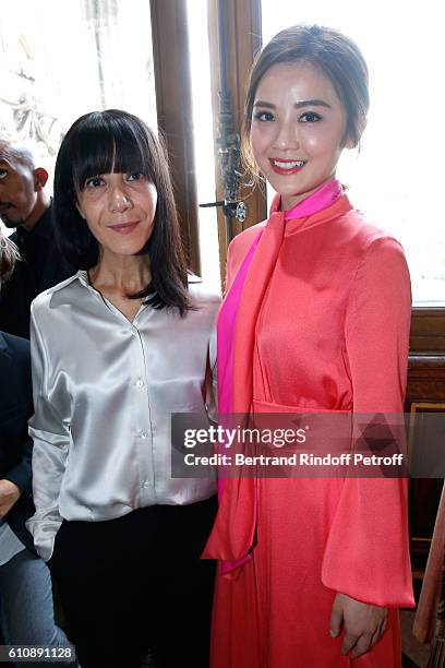 Artistic Director and Stylist of Lanvin Women, Bouchra Jarrar poses with Actress Charlene Choi after the Lanvin show as part of the Paris Fashion...