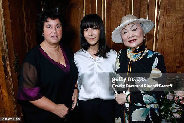 General Director of Lanvin Michele Huiban, Artistic Director and Stylist of Lanvin Women, Bouchra Jarrar and Owner of Lanvin Shaw Lan Wang pose after...