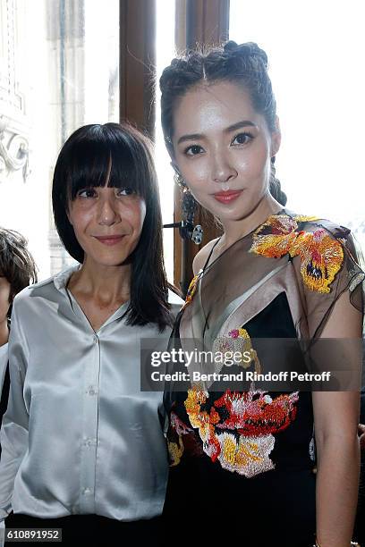 Artistic Director and Stylist of Lanvin Women, Bouchra Jarrar and Guest pose after the Lanvin show as part of the Paris Fashion Week Womenswear...