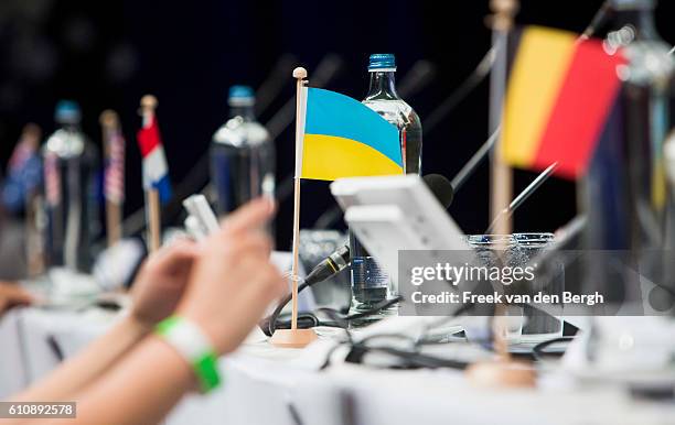 The flags of the participating counties during the press conference of the Joint Investigation Team who presents the first results of its criminal...