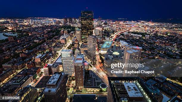 boston cityscape from the skywalk observatory of the prudential center - skywalk observatory boston stock pictures, royalty-free photos & images