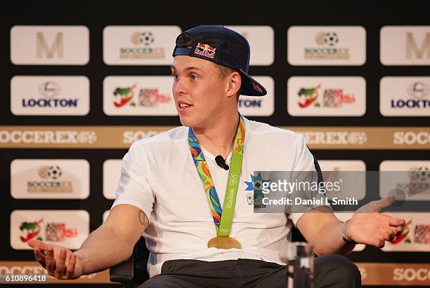 Joe Clarke, Team GB K1 Slalom Canoeist attends day 3 of the Soccerex Global Convention 2016 at Manchester Central Convention Complex on September 28,...
