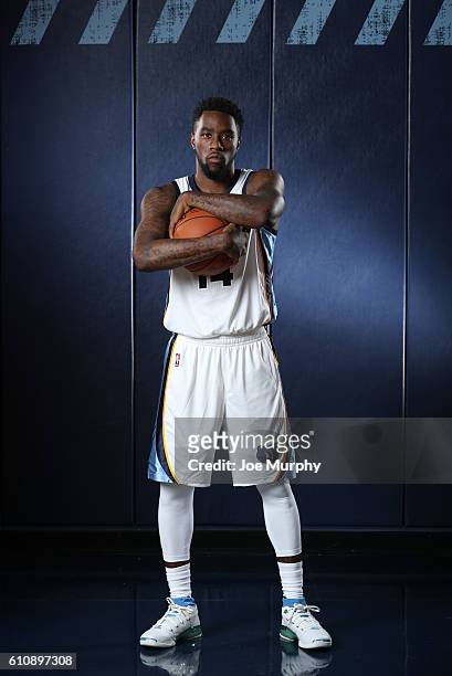 Tony Wroten of the Memphis Grizzlies poses for a portrait during Memphis Grizzlies Media Day on September 26, 2015 at FedExForum in Memphis,...