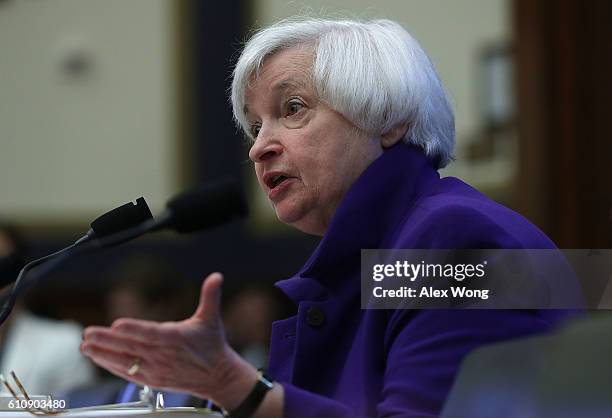 Federal Reserve Board Chair Janet Yellen testifies during a hearing before the House Financial Services Committee September 28, 2016 on Capitol Hill...