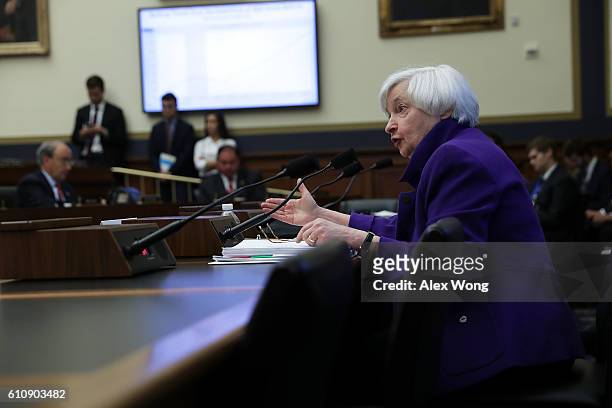 Federal Reserve Board Chair Janet Yellen testifies during a hearing before the House Financial Services Committee September 28, 2016 on Capitol Hill...