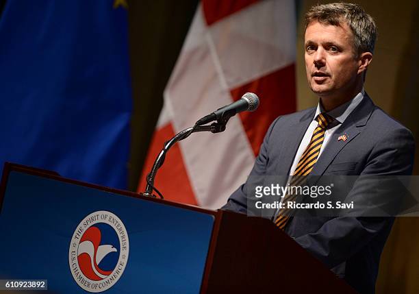 Crown Prince Frederik of Denmark speaks at the U.S. Chamber of Commerce on September 28, 2016 in Washington, DC.