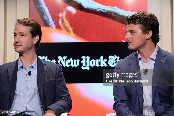 Jason Ackerman and Matt Maloney speak onstage at The Disruptors panel during The New York Times Food For Tomorrow Conference 2016 on September 28,...