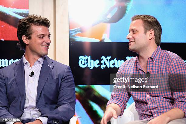 Matt Maloney and Matt Salzberg speak onstage at The Disruptors panel during The New York Times Food For Tomorrow Conference 2016 on September 28,...