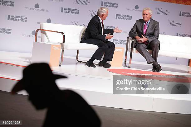The Aspen Institute President and CEO Walter Isaacson interviews GE Chairman and CEO Jeff Immelt during the Washington Ideas Forum at the Harmon...