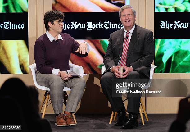 Kim Severson and US Secretary of Agriculture Tom Vilsack speaks onstage at Eight Years Later panel during The New York Times Food For Tomorrow...