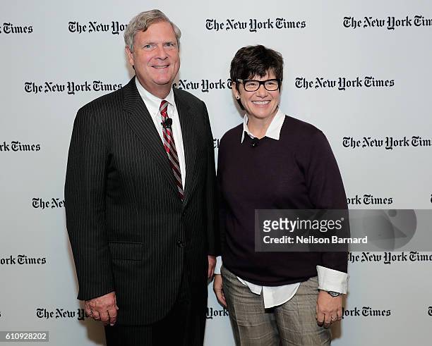 Secretary of Agriculture Tom Vilsack and Kim Severson attend The New York Times Food For Tomorrow Conference 2016 on September 28, 2016 in Pocantico,...