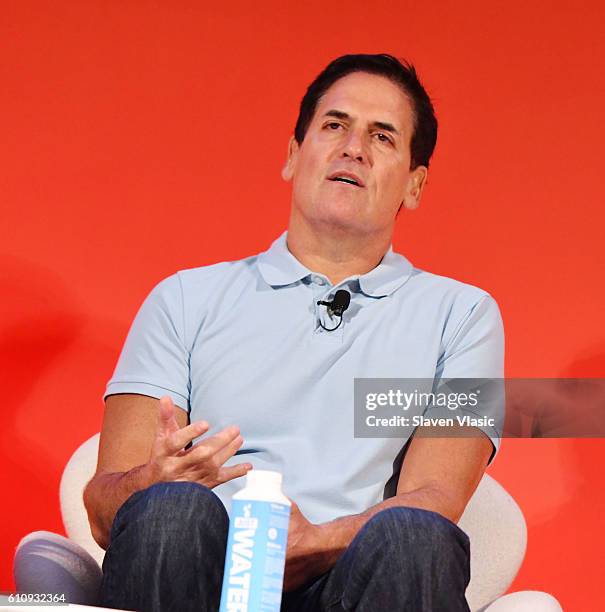 Mark Cuban speaks onstage during the THRIVE with Arianna Huffington panel at The Town Hall during 2016 Advertising Week New York on September 28,...