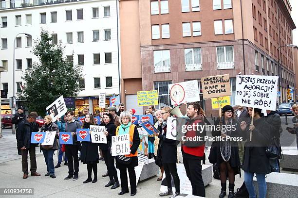 Demonstrators gathered to protest against the abortion rules of the 8th Bill of Irish Constitution in front of the Irish embassy. The 8th Bill...