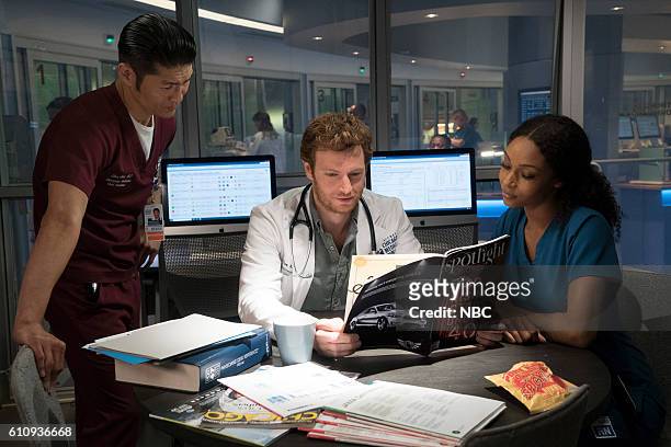 Natural History" Episode 202 -- Pictured: Brian Tee as Ethan Choi, Nick Gehlfuss as Will Halstead, Yaya DaCosta as April Sexton --