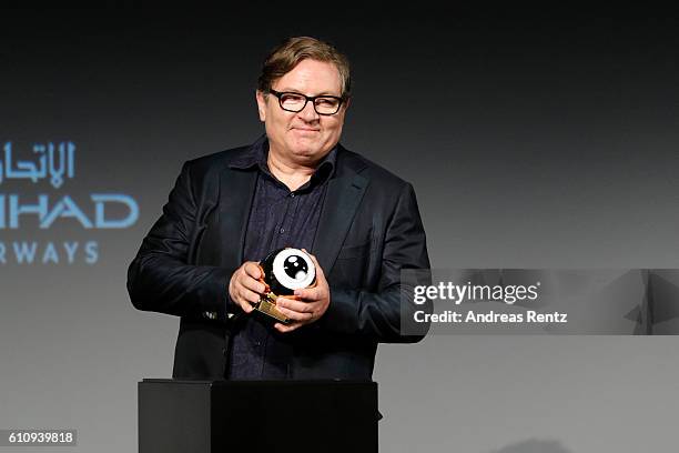 Lorenzo Di Bonaventura speaks on stage after receiving the Lorenzo Di Bonaventura Receives Career Achievement Award during the 12th Zurich Film...