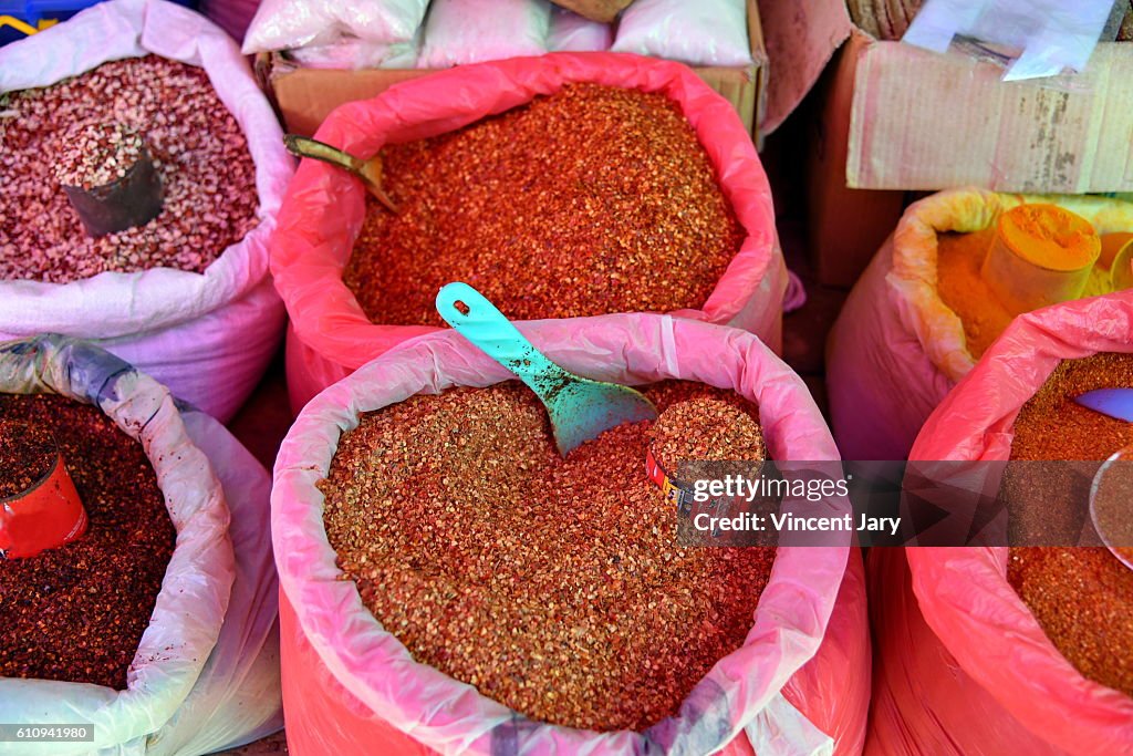 Spices in sacks