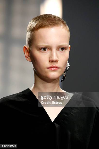 Hairstyle detail at the Jil Sander show Milan Fashion Week Spring/Summer 2017 on September 24, 2016 in Milan, Italy.