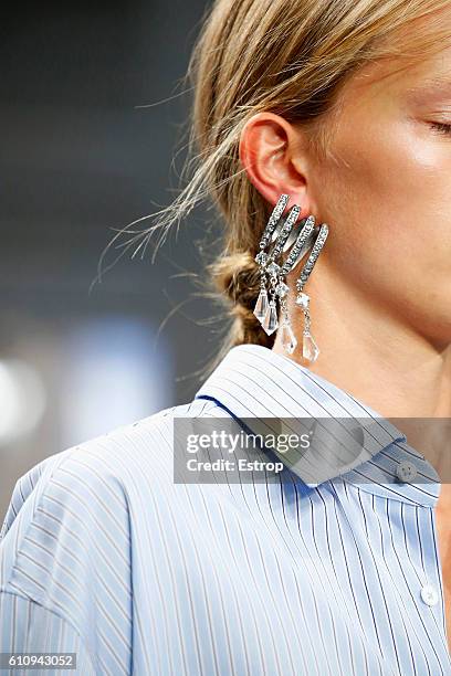 Jewelry detail at the Jil Sander show Milan Fashion Week Spring/Summer 2017 on September 24, 2016 in Milan, Italy.