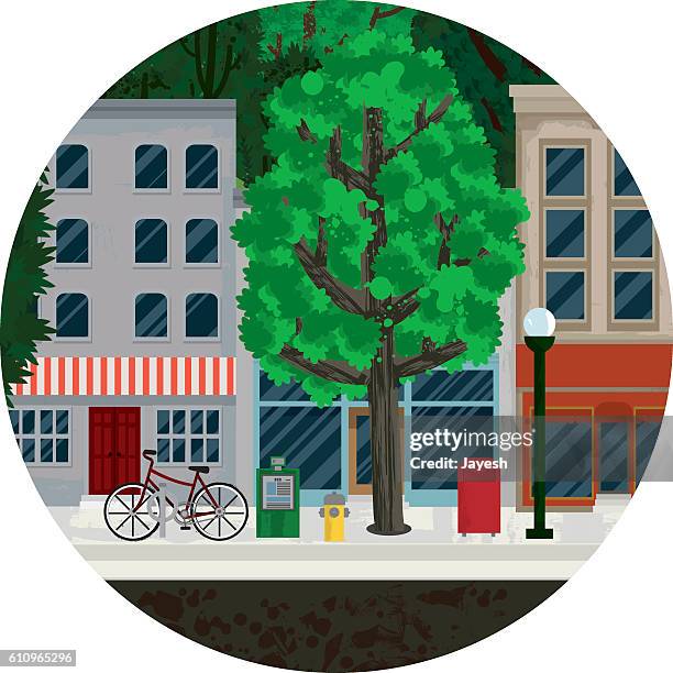 main street illustration - small town community stock illustrations