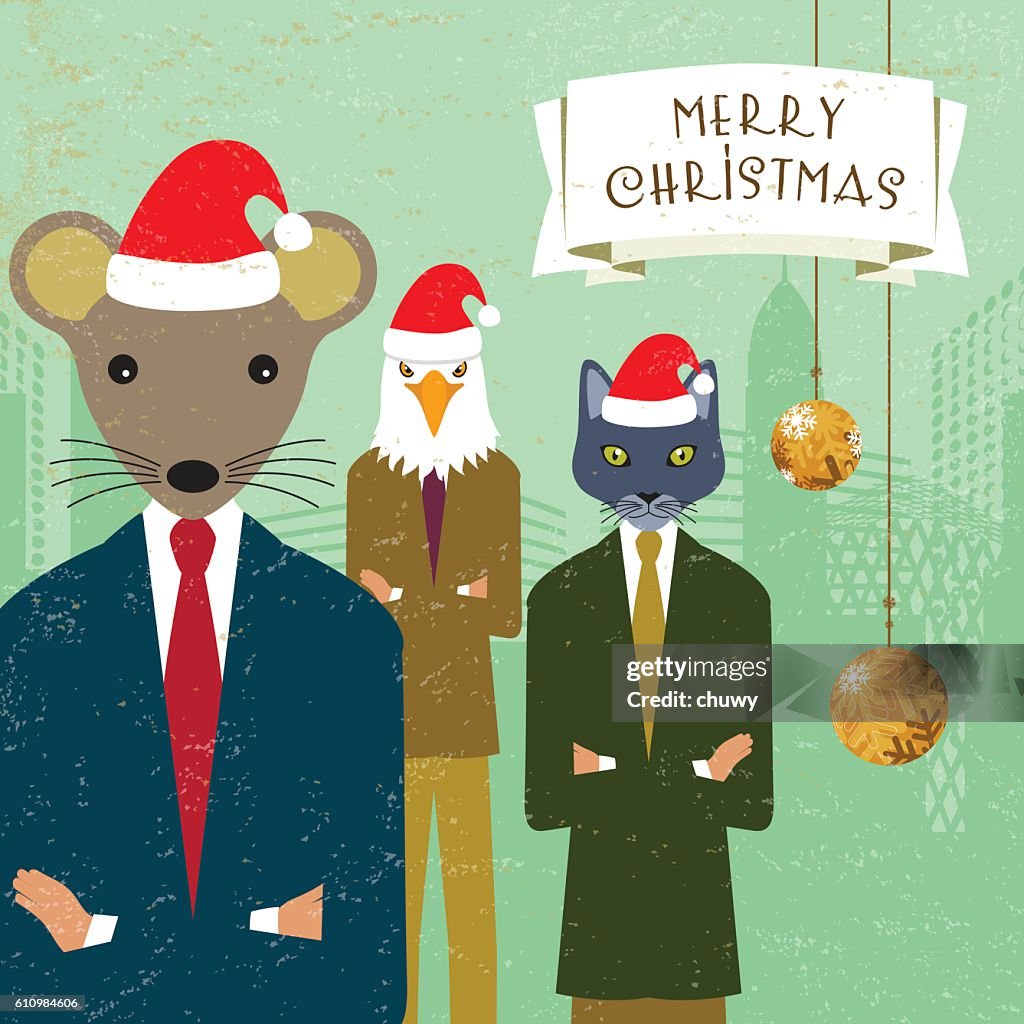 Christmas card Santa team cat eagle mouse businessman banner