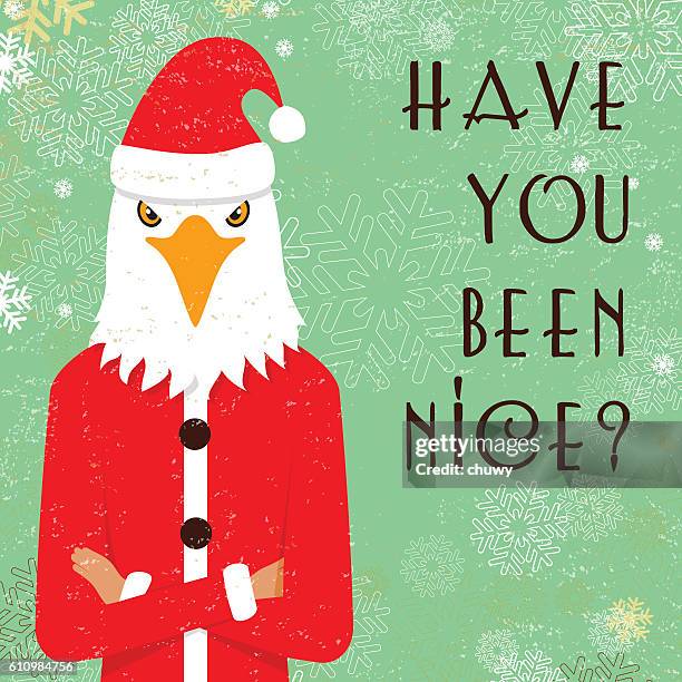 bildbanksillustrationer, clip art samt tecknat material och ikoner med christmas card santa klaus eagle text question banner - klaus