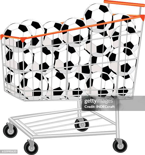 soccer in shopping trolley - football merchandise stock illustrations