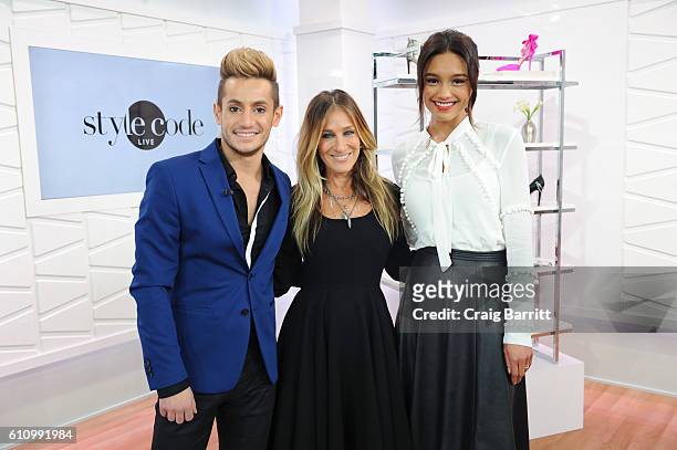 Frankie Grande, special guest Sarah Jessica Parker and Rachel Smith film an episode of Amazon's Live Stream Fashion and Beauty Show, "Style Code...