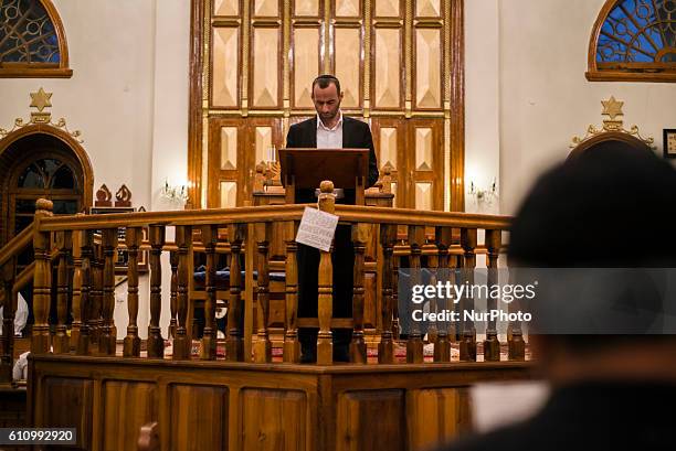 Mincha prayer service in the Six-domed Synagogue in Qrmz Qsb, or Red Town, Quba district of Azerbaijan on 28 September 2016. Qrmz Qsb is a biggest...