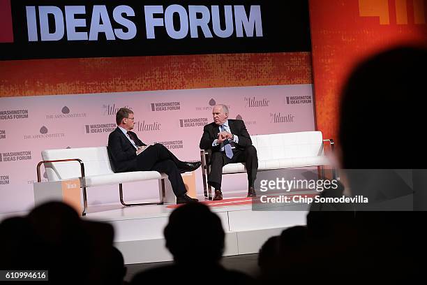 Central Intelligence Agency Director John Brennan is interviewed by The Atlantic National Correspondent Jeffrey Goldberg during the Washington Ideas...