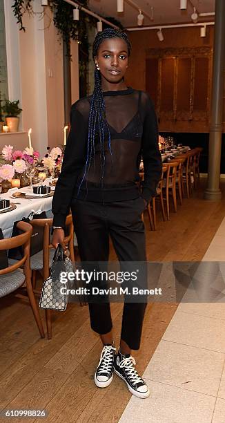 Leomie Anderson attends Bobbi Brown Cosmetics 25th Anniversary dinner at Farmacy on September 28, 2016 in London, England.