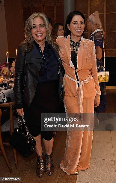 Brix Smith and Sadie Frost attend Bobbi Brown Cosmetics 25th Anniversary dinner at Farmacy on September 28, 2016 in London, England.