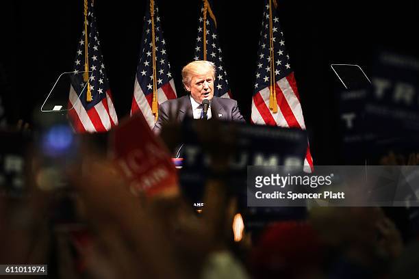 Donald Trump speaks at a rally on September 28, 2016 in Council Bluffs, Iowa. Trump has been campaigning today in Iowa, Wisconsin and Chicago.