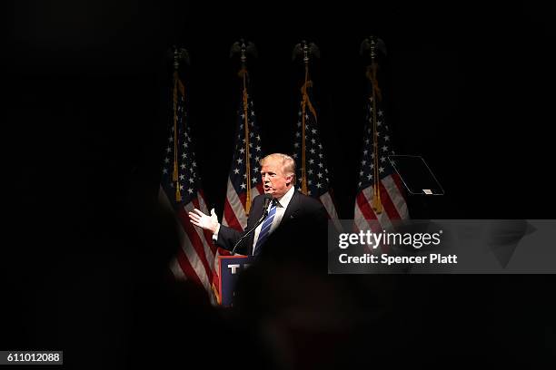 Donald Trump speaks at a rally on September 28, 2016 in Council Bluffs, Iowa. Trump has been campaigning today in Iowa, Wisconsin and Chicago.