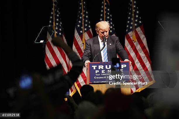 Donald Trump speaks at a rally on September 28, 2016 in Council Bluffs, Iowa. Trump has been campaigning today in Iowa, Wisconsin and Chicago.