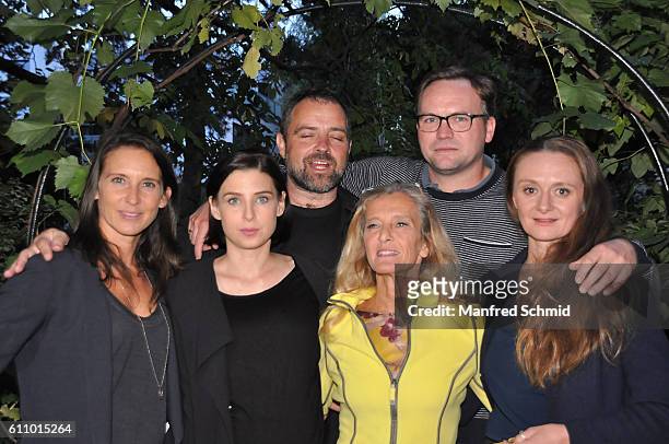 Maria Koestlinger, Martina Ebm, Juergen Maurer, Kathrin Zechner, Thomas Stipsits and Gerti Drassl pose during a photocall for the 3rd season of the...