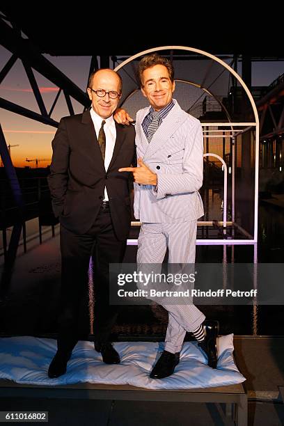 President of Delvaux and CEO Sonia Rykiel, Jean-Marc Loubier and Vincent Darre attend the cocktail & dinner inside Magritte Exhibition hosted by...